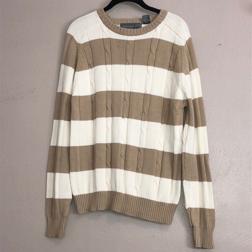 Tan and white Oscar de la renta striped sweater